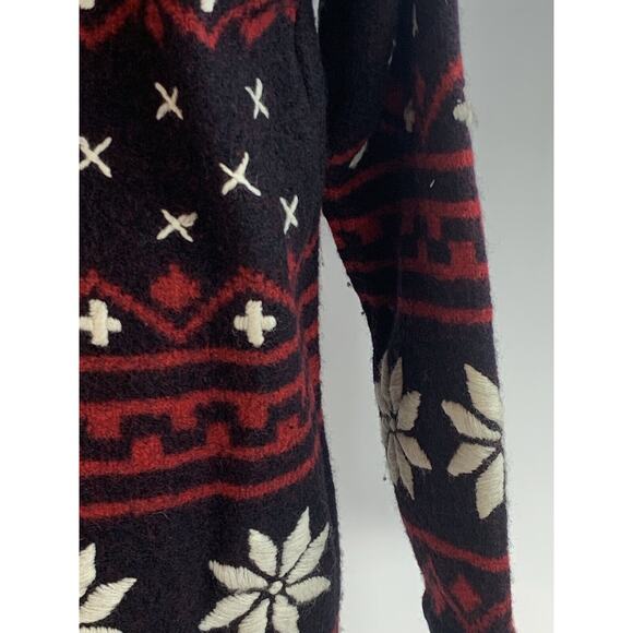 Vtg Bellpointe Wool Black Red Snowflake Cardigan Sweater Blazer Silver Buttons M - Picture 12 of 12